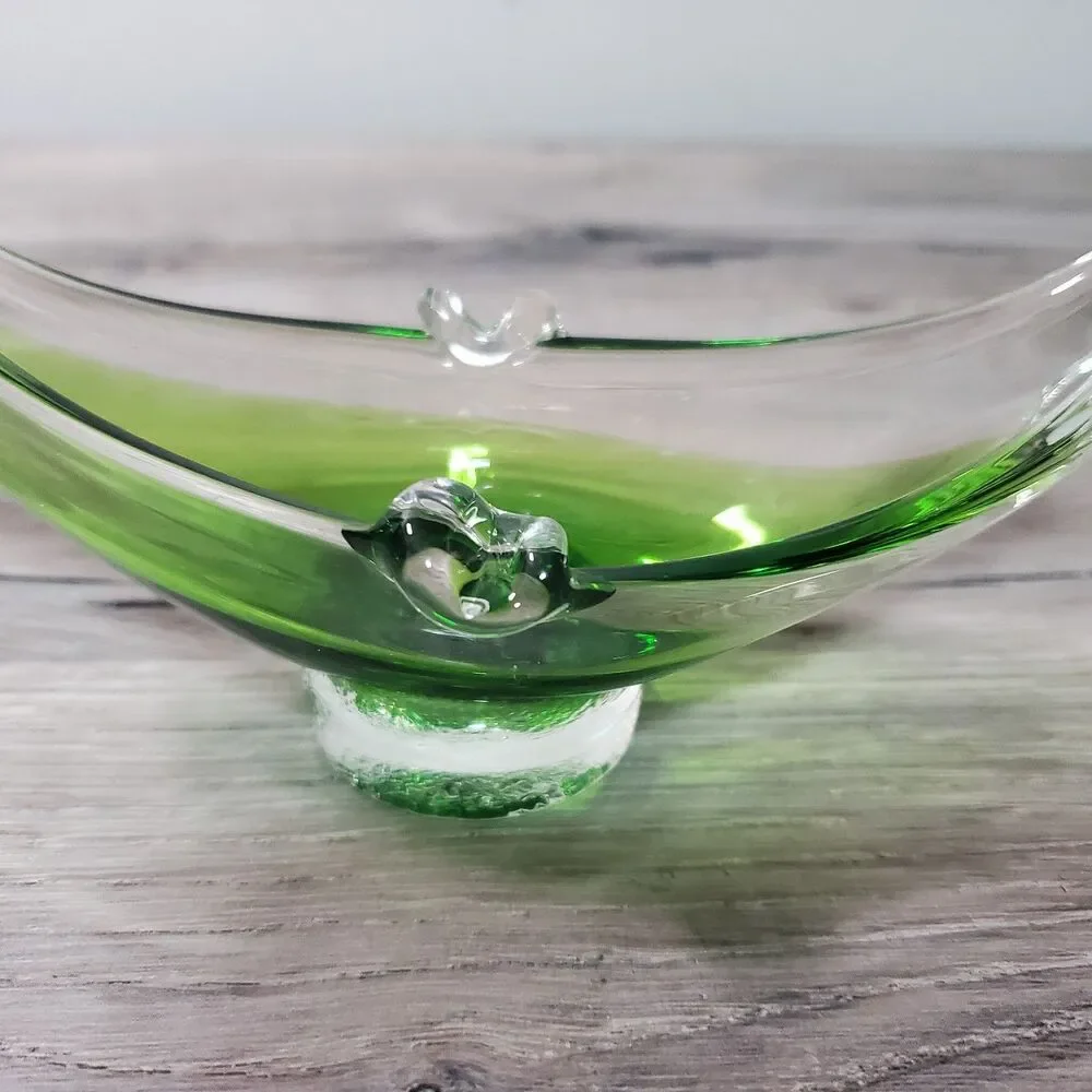Vintage Art Glass Gondola Boat Green Sommerso Mid Century Italy